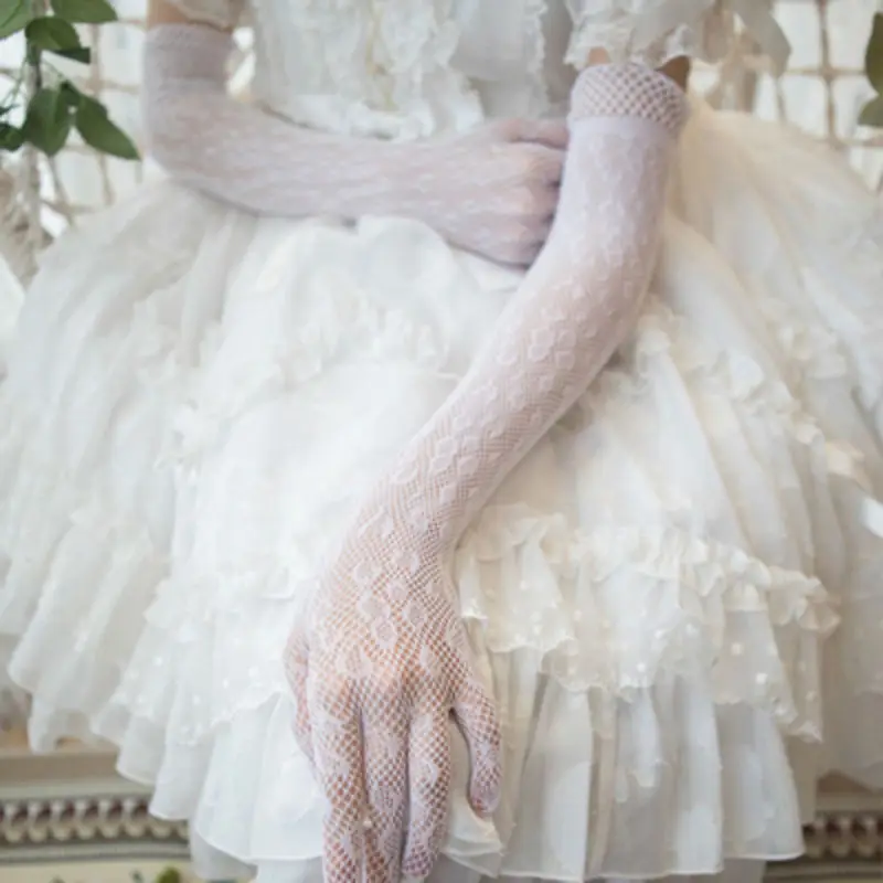 

Lolita Dress Gothic Dress Sleeve Hand Gothi Vintage Lace Wedding Bride Hand Sleeve Gloves Sun Protection Over Sleeve Cosplay glo