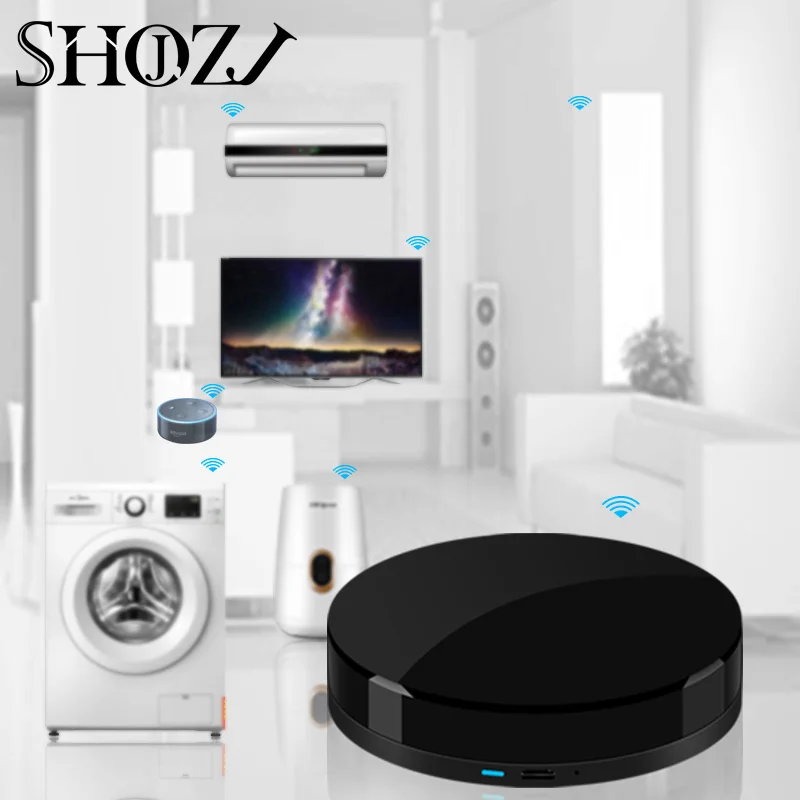 Цена Google home wifi TUYA voice contro IR RF 433 МГц Универсальный Интеллектуальный пульт дистанционного управления для ТВ бокса вентилятор RF переключатель возду...