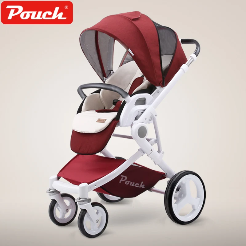 

Pouch High Landscape Two-way Baby Stroller, Folding Baby Carriage, 4 Wheels Suspension Children Pushchair, Trolley