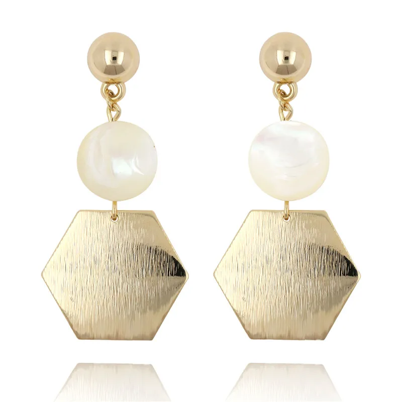 

2019 Elegant Jewelry Drop Hexagon Earrings For Women Mother of Pearl environmentally copper gilding female's pearl earring