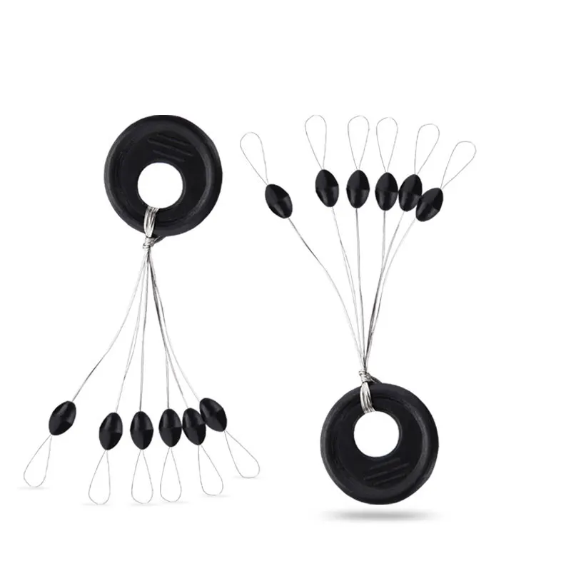 

10pcs/lot 6 in 1 Black Rubber Oval Stopper Space Bean Connector Fishing Bobber Float Connector Fishing Tackle Accessories