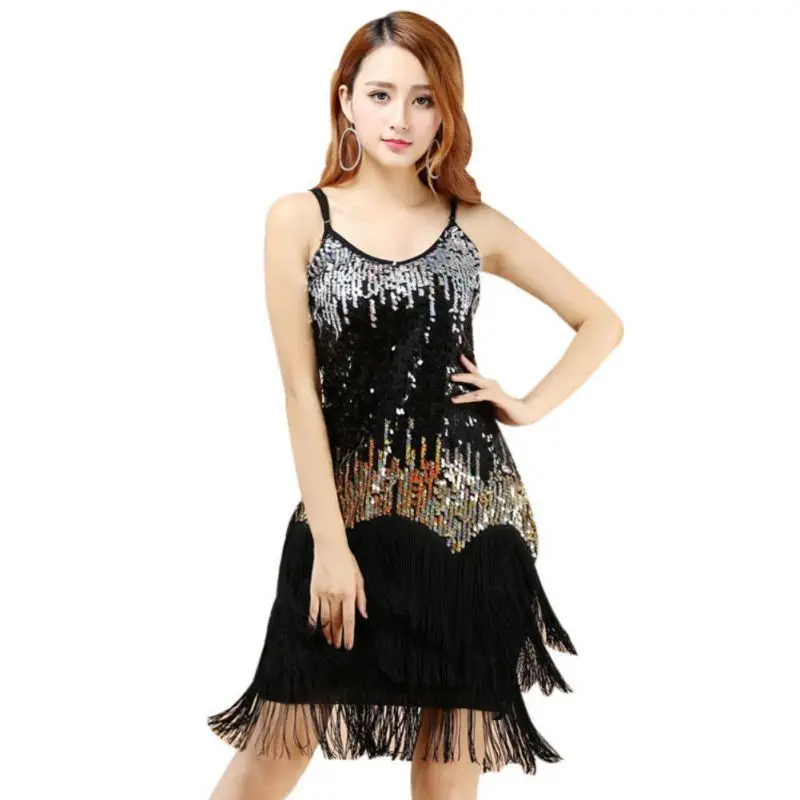 Sexy Hot Women Sequins Fringes Tassel Skirt Ladies Latin font b Tango b font Ballroom Salsa