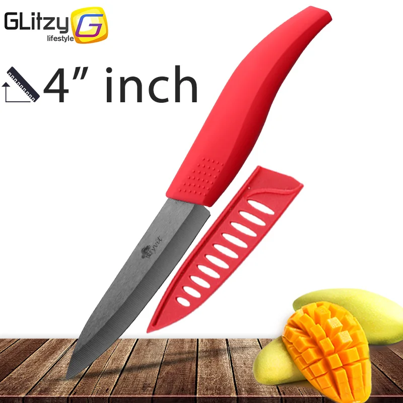 Керамический нож 6 5 4 3 дюймов, кухонные ножи шеф-повара, циркониевые черные лезвия, инструмент для нарезки овощей и фруктов - Цвет: 4 INCH RED