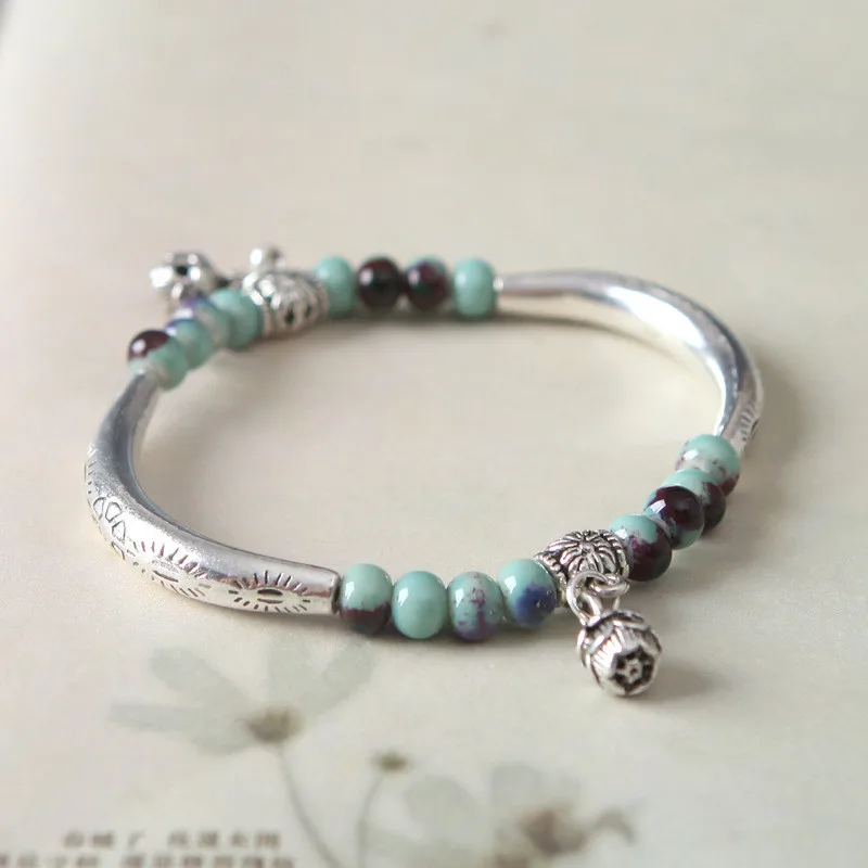 

Ceramic Beads Bracelet Bangles Triangle Round Square Heart Geometric Charms Strand Bracelet for Women Female Free Shipping