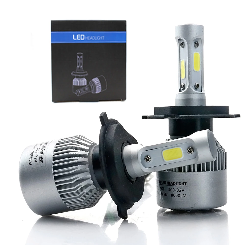 

S2 Auto Car H4 H7 LED Headlights 6500K 8000LM 12V COB Bulbs Hi Lo beam 2 / 3 Diodes White Automobiles Near Far Light