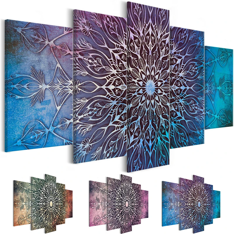 

Abstract Painting Center Canvas Art 5 Panel Art Print Vintage Poster Wall Art Modular Pictures for Living Room Tribe Decoration