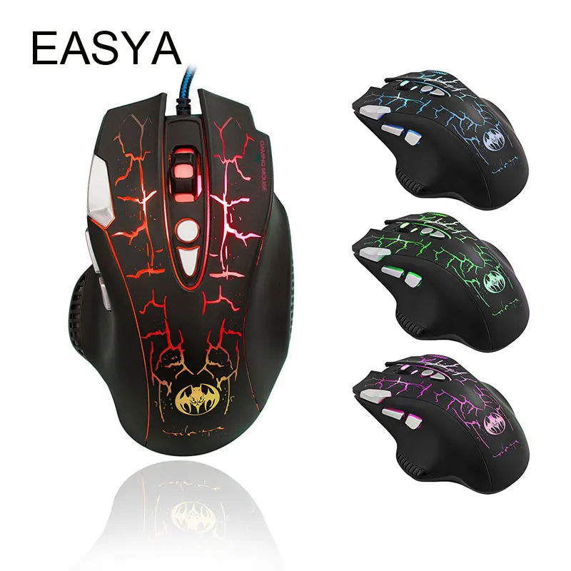 EASYA 8 Buttons Gaming Mouse Professional Wired Optical Mouse Gamer Computer Mice with LED Colorful Breathing Design for LOL Use