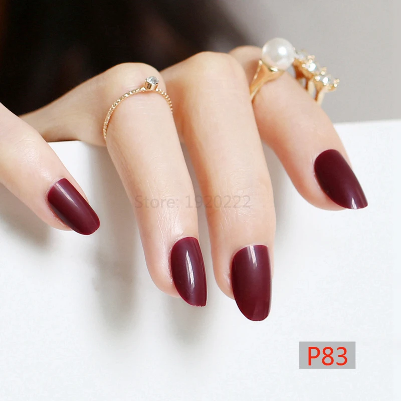 

2019 24pcs Hot new delicate oval candy cute fake nails color Deep Claret P83X