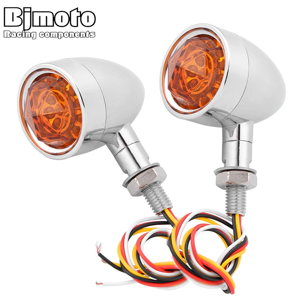 

BJMOTO Pair M10 LED Motorcycle Turn Signal Light 12V 3D Amber Lens Blinker Flashing Indicator Tail Stop Signal For Honda Yamaha
