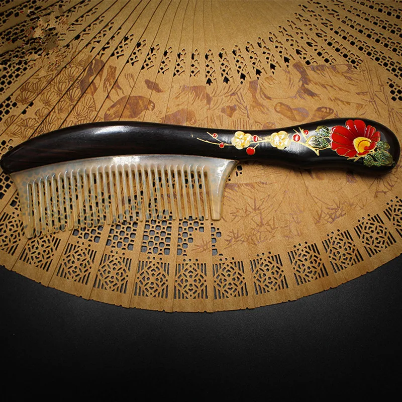 

2019 Natural ebony comb, high grade fine horn, hand painted lacquer comb, custom made.