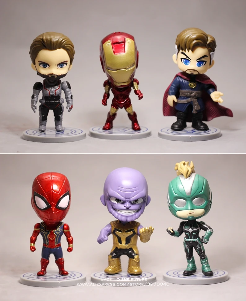 

Disney Avengers Captain Marvel Iron Man Thanos 10cm 6pcs/set Action Figure Decoration Collection Figurine Toy model for children