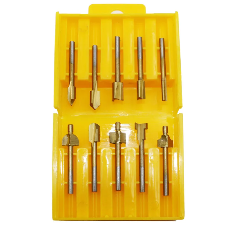 

10 Pcs 1/8" Handle HSS Wood Router Drill Bit Titanium Coated Mini 3mm Wood Cutter Dremel Rotary Tool Set Milling Cutter Drill