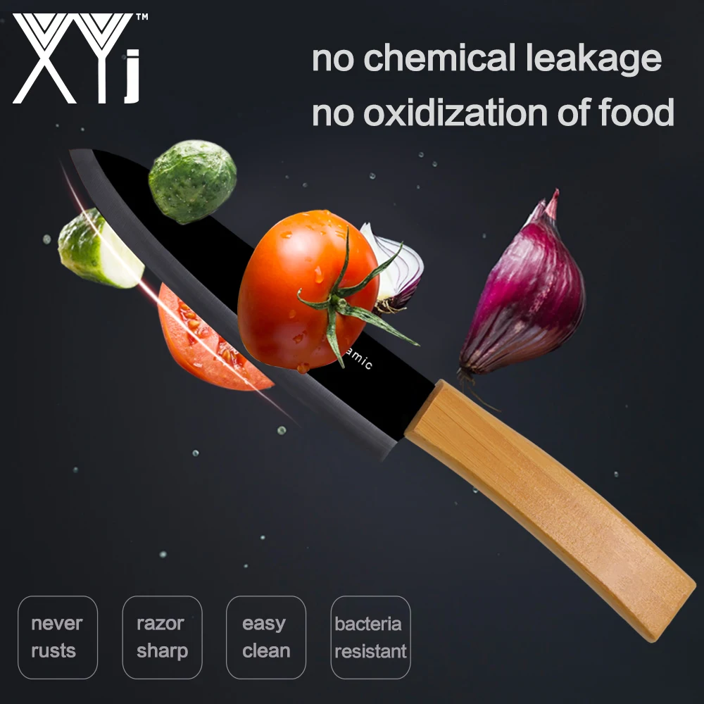 XYj 6 inch Chef Kitchen Knife Ceramic Knife Bamboo Handle Zirconium Oxide Black Blade High Quality Cooking Knife Kitchen Gift