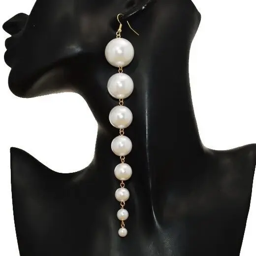 

GEREIT Elegant Round White Simulated Pearl Earrings Korean Big Beads Statement Long Earrings For Women Piercing Summer Jewelry