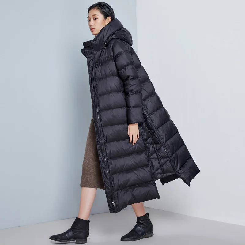 Линетт's Chinoiserie зима Дизайн высокое качество Для женщин мода плюс Размеры X-с длинным капюшоном Белые куртки-пуховики пальто