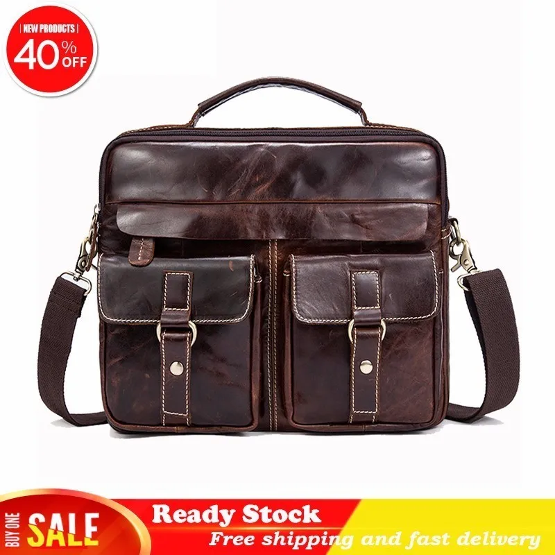 

Luxury brand Male Messenger Bag Men's Genuine Leather Briefcase man Work Business Casual travel for Documents Best Free shipping