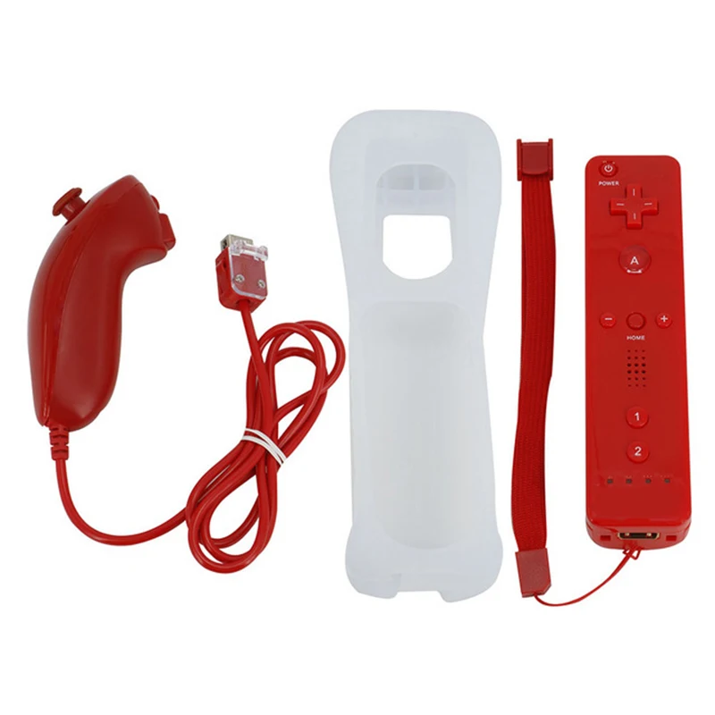 HobbyLane 2 в 1 беспроводной пульт Nunchuk контроллер геймпад для игровой консоли wii с ремешком силиконовый чехол d20 - Цвет: Красный