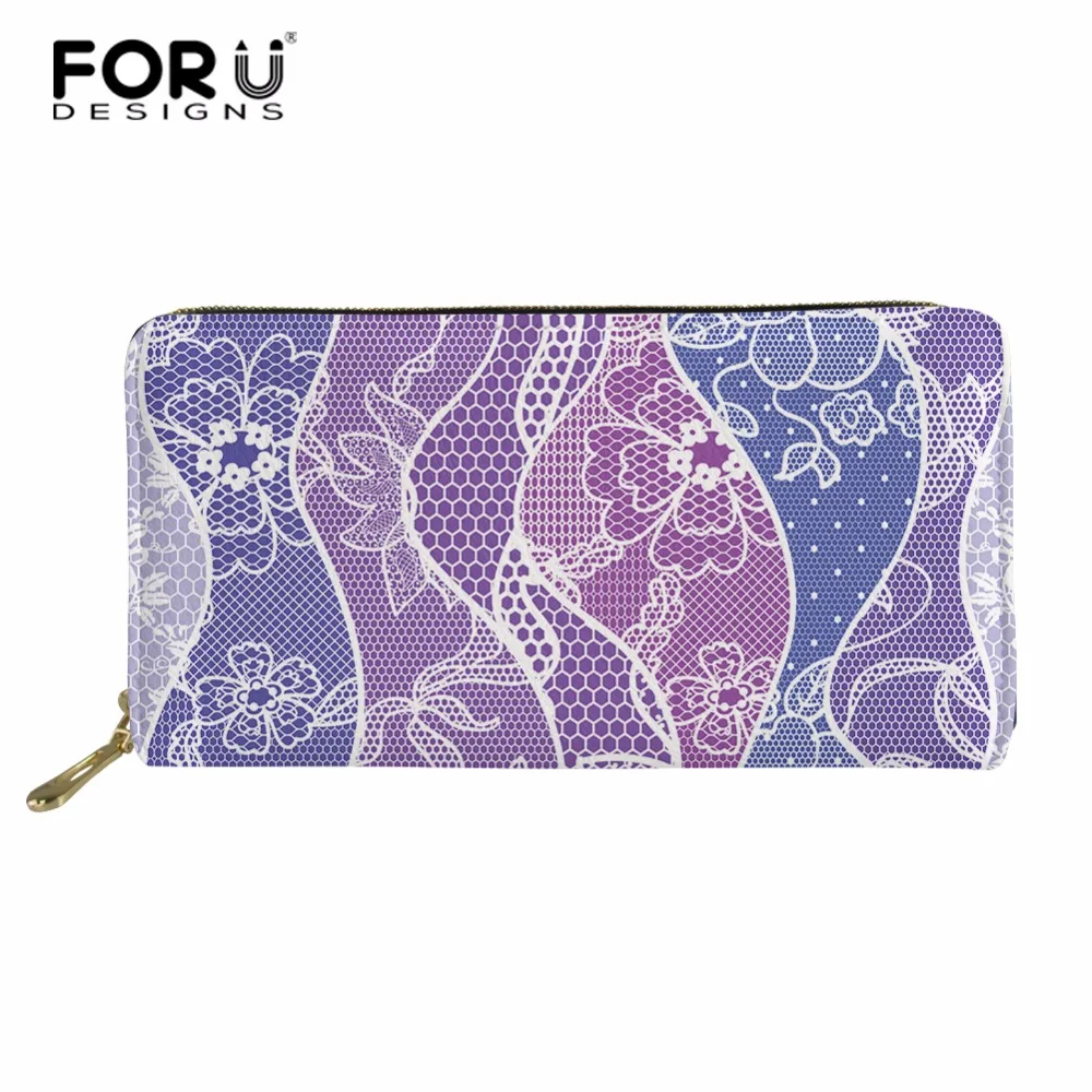 

FORUDESIGNS Lace Printed Women Wallets Long Large Capacity Ladies Clutch Phone Pocket PU Leather Women's Card Holder Cash Purse