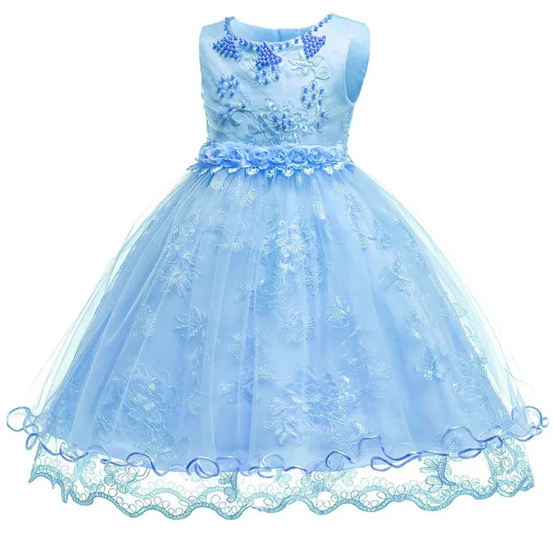 Neonatal Baby Girl Dress for baptism 3-24M Baby Girls Dresses Vestido pearl flower sleeveless birthday tutu princess dress - Цвет: As picture