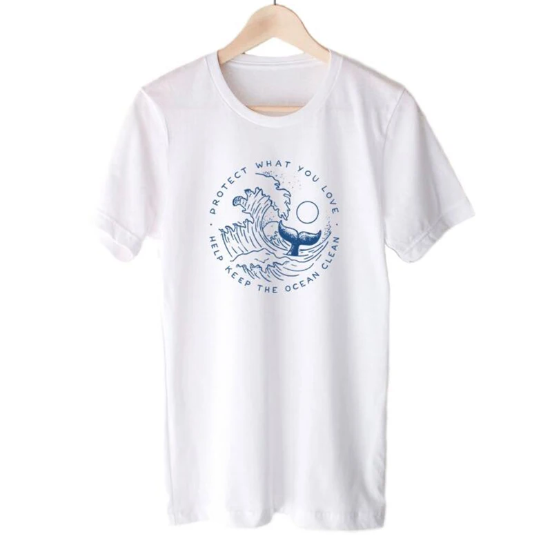 Футболка с надписью «Help Keep The Ocean Clean», женская футболка с надписью «What You Love» и надписью «Save Whales», хлопковые топы для девочек, Прямая поставка