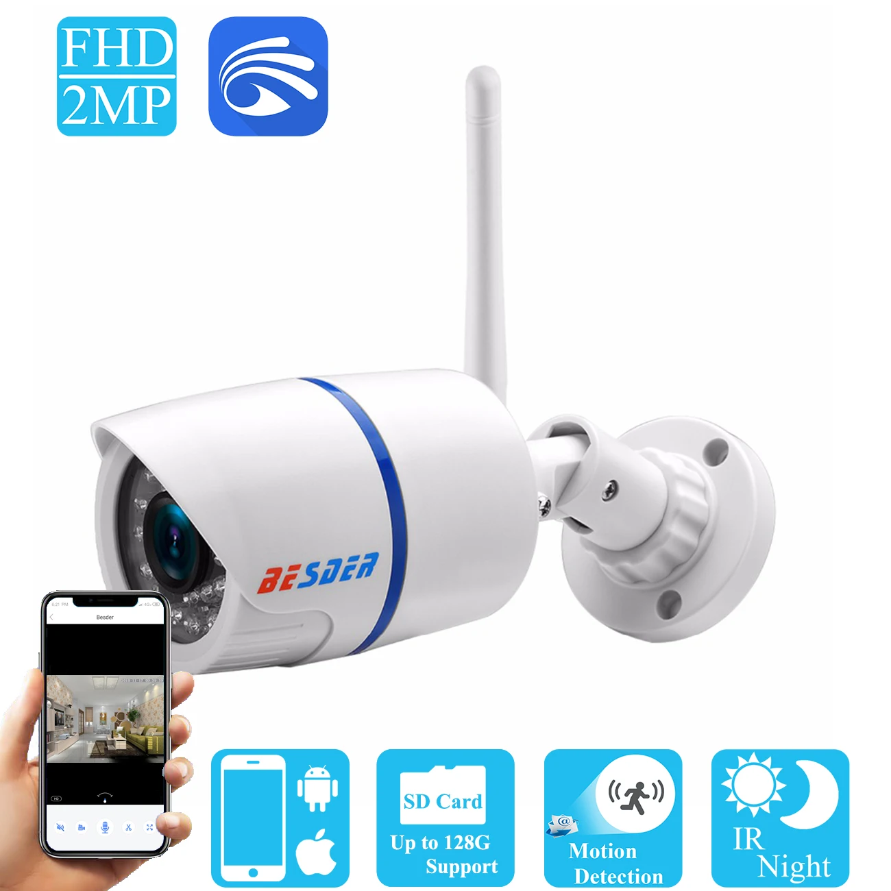 

BESDER Wifi Camera Ip 1080P/960P/720P Yoosee Outdoor Street Security Wireless Wired CCTV Surveillance Camera With SD Card Slot