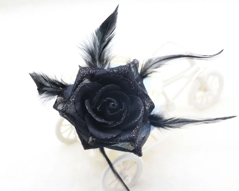 1 шт. Black Rose корсаж блеск головной убор цветок Перо чародей Hairband брошь запястье цветок