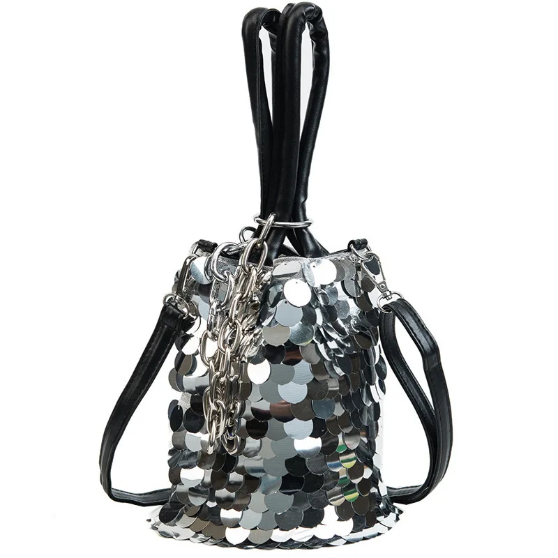 

Bling Sequin Mini Bucket Bag Shoulder Chain Women Messenger Bags Evening Party Handbag Lady Tote Bolsa Feminina