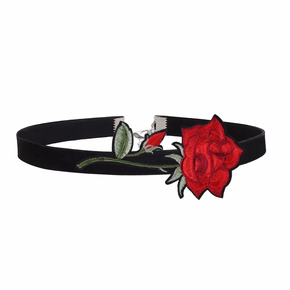 Модные женские ювелирные изделия черные Чокеры красный цветок ожерелье s Вышивка Роза бархат колье ожерелье воротник подарок сексуальный подарок N3893