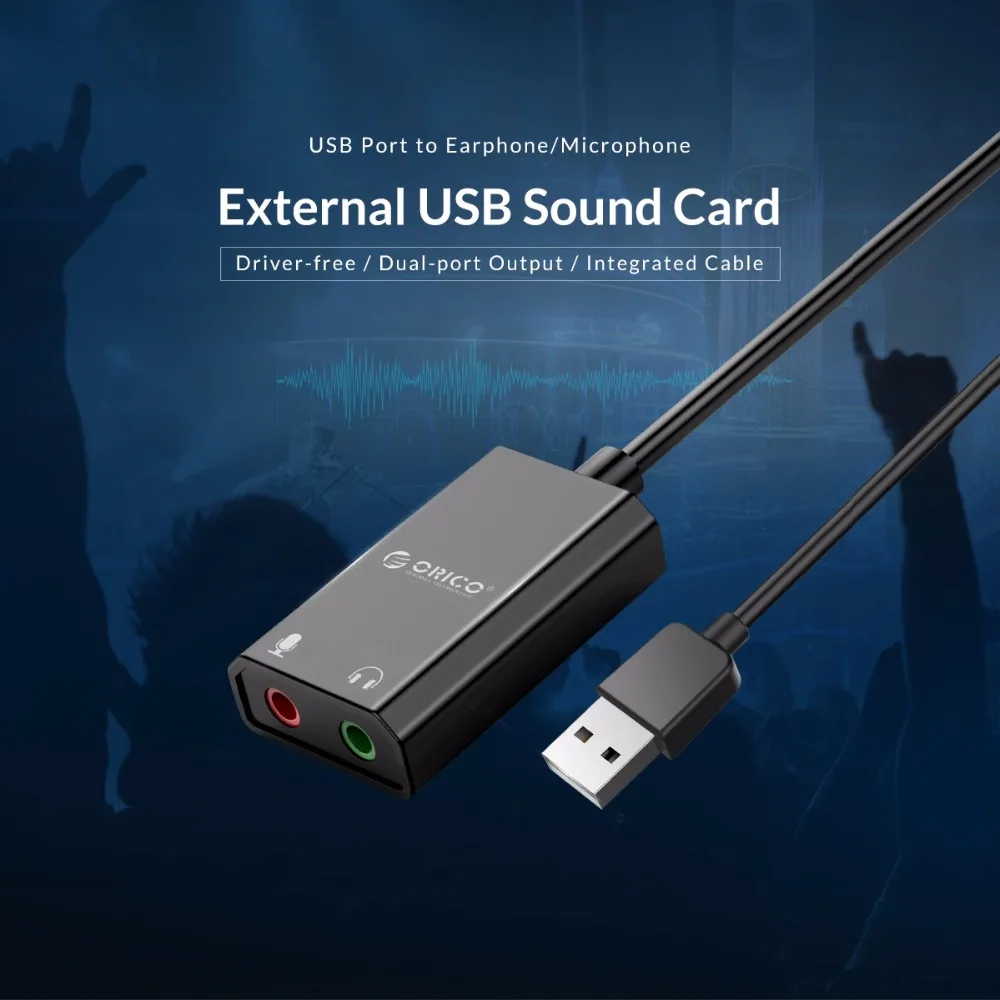 ORICO Портативная USB внешняя звуковая карта для наушников/микрофонная 10 см длина