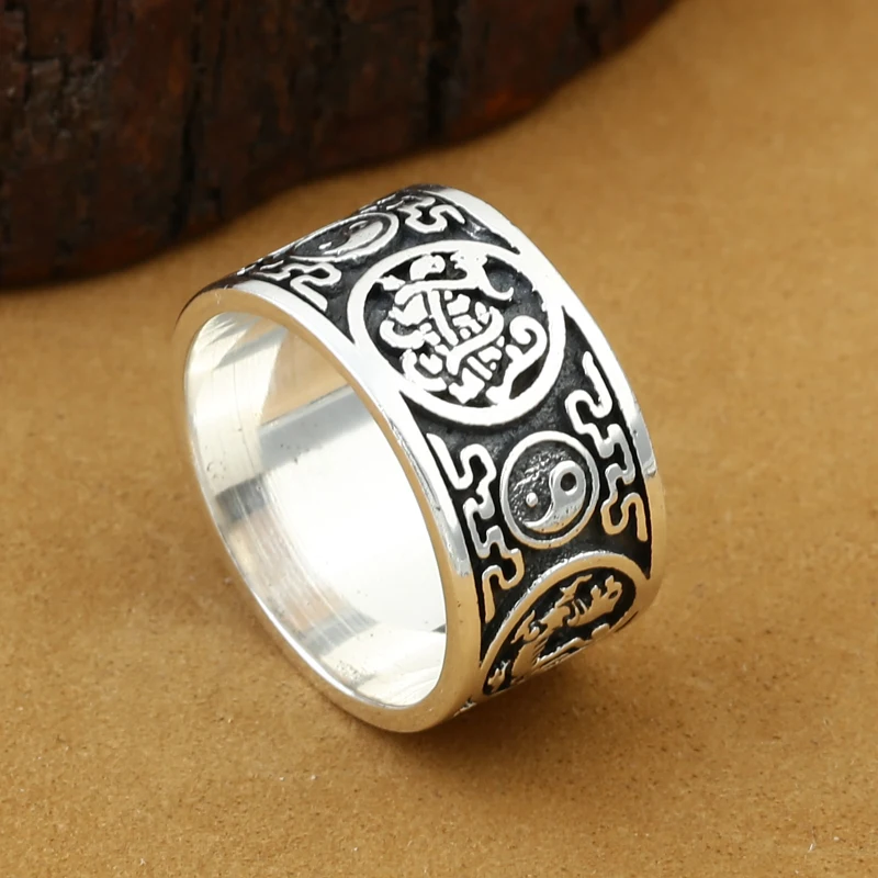 Handmade 925 Silver Dragon Tiger Ring The Chinese Four Mythic Animal