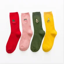 1 пара, модные, популярные, новые, теплые, женские, хлопковые высокие носки с мультяшным рисунком, с 3D фруктовой вышивкой, чулочно-носочные изделия, рождественские носки