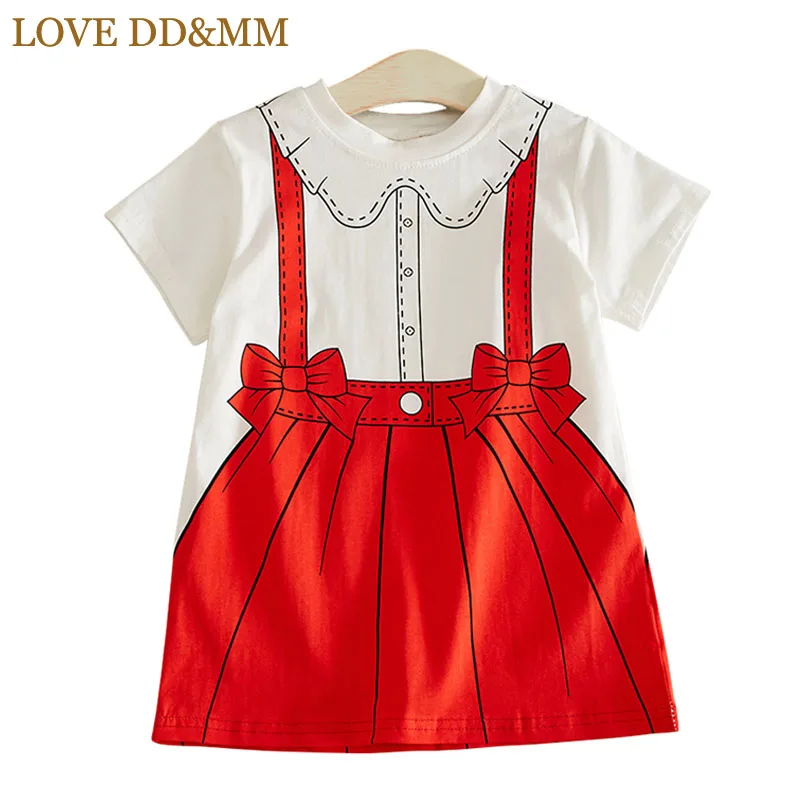 

LOVE DD&MM Girls Dresses 2019 Summer New Children's Clothing Girls Cute Printing Dyeing Fake Two-Piece Sling Bow Dress