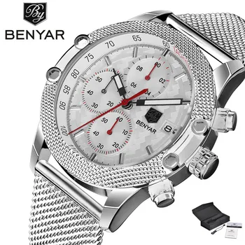 

Sport Men Quartz Wristwatch Date Chronograph Calendar Dial Mesh Stainless Steel Band Cost-effective Male Watches Gift