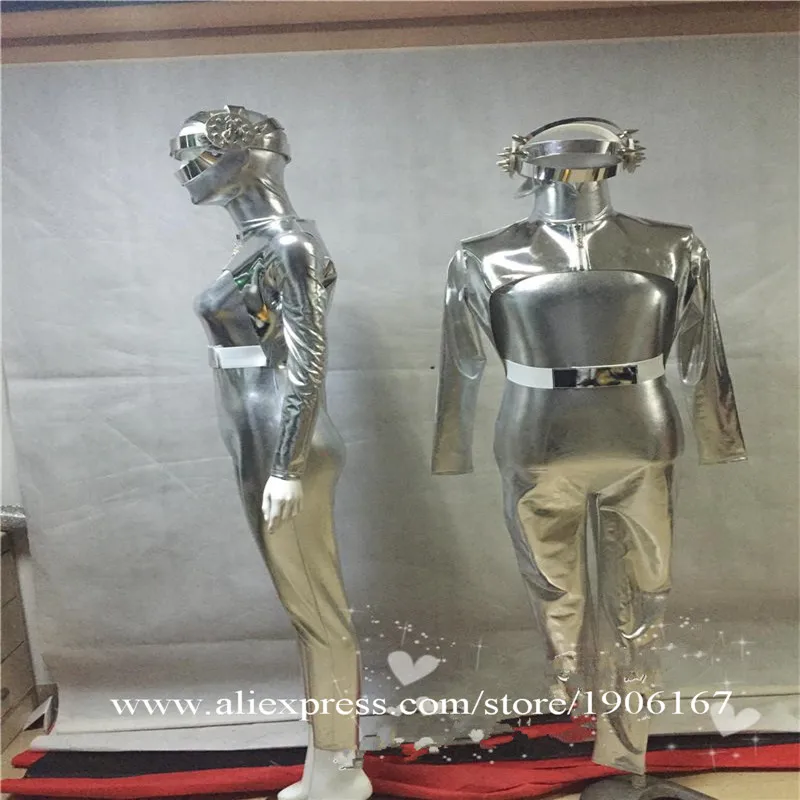 Costume futuristic technology business performance silver jumpsuit gogo DS dance team party space suit1