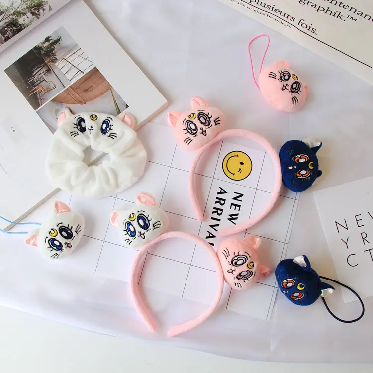 

3style Sailor Moon Luna Cat stuffed plush Printed Cartoon Kids Girls Kawaii Children Hair Rope Hoop plush Headband Accessories