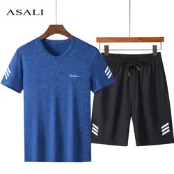 Джоггеры спортивные топы + повседневные мужские шорты Для мужчин комплект Модная рубашка мужские шорты спортивная одежда мужские