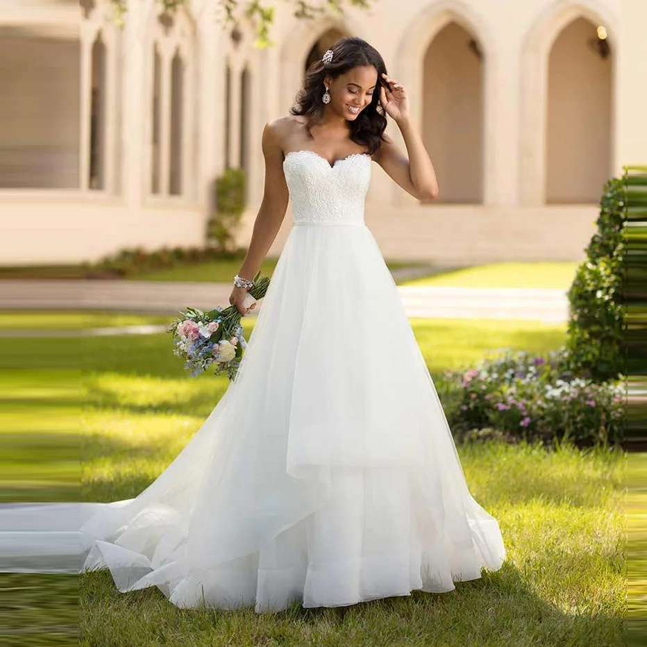 

Simple Cheap Beach Boho Wedding Dresses 2019 Sweetheart Summer Tulle Bridal Dresses Lace Appliques suknia slubna