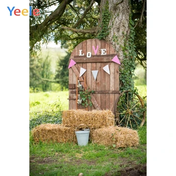 

Yeele Tree Straw Wheel Door Old Style Grassland Love Photography Backgrounds Customized Photographic Backdrops for Photo Studio