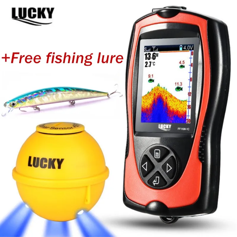 

Wireless Fish Finder Lucky FF1108-1CWLA Rechargeable Findfish Remote Sonar Sensor 45M Water Depth LCD FishFinder Fish Finder