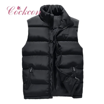 

2018 New Windproof Warm Waistcoat Men Brand Sleeveless Men's Winter Jacket Cotton-Padded Male Slim Autumn Black Plus Size Vest