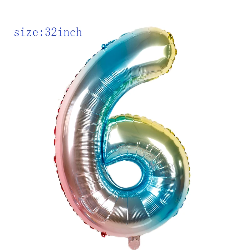 1 шт. 32 дюйма градиентные фольгированные шары с цифрами радужные звезды с днем рождения украшения Детские воздушные шары для свадьбы Детские шары для душа - Цвет: 32inch 6