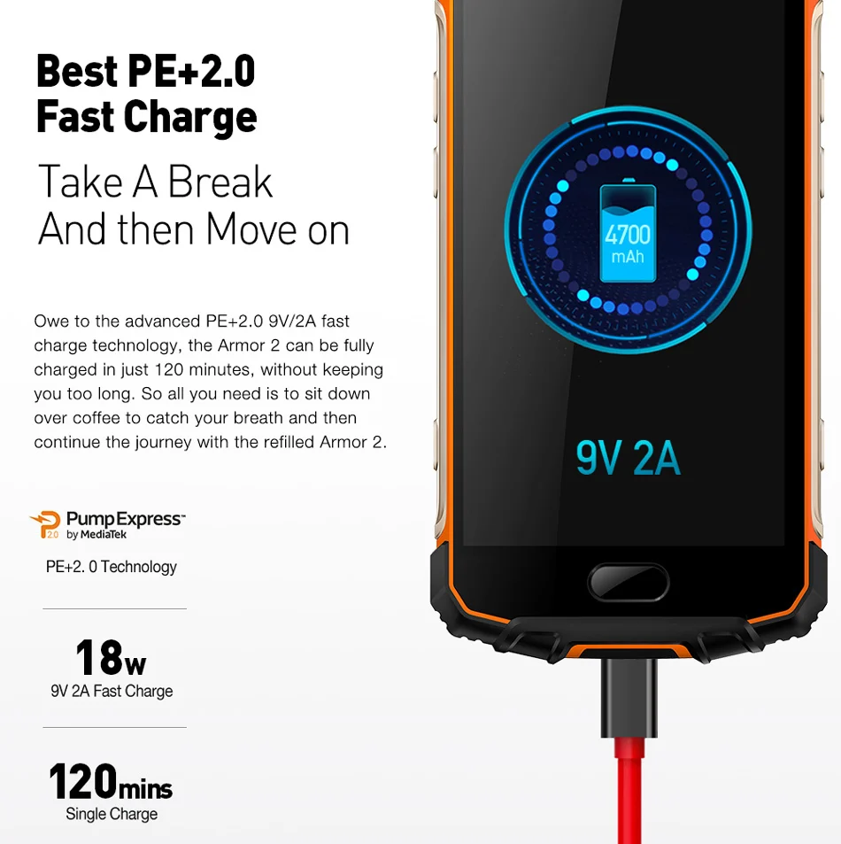 Ulefone power 2 IP68 Водонепроницаемый мобильный телефон на процессоре Helio P25 Octa Core 2,6 ГГц Android 7,0 6 ГБ+ 64 ГБ NFC 4700 мАч 5,0 дюймовый мобильный телефон