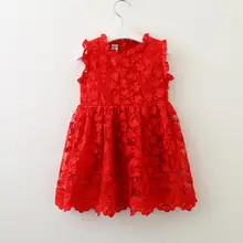 Новые детские для маленьких девочек хлопковый, кружевной, с вышивкой, платья платье принцессы для девочек; красивое Красное Белое платье 6 шт./партия в комплекте