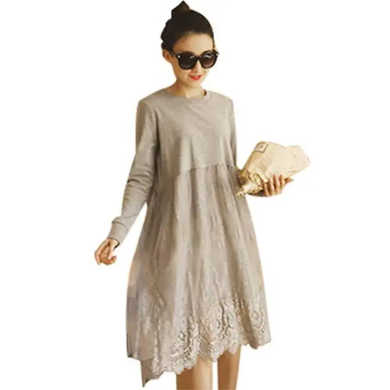 

2019 Fashion Maternity Cotton Elegant Nursing Dress Pregnancy Clothing Pregnant Women Lace Patchwork Breast Feeding Dress Q623