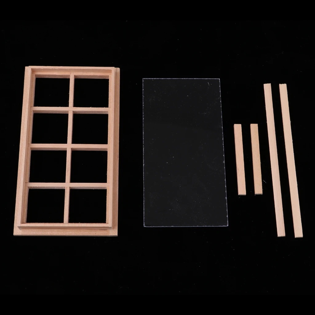 1/12 Dollhouse Miniature Unpainted Wooden 8-Pane Door Window Frame Accessory