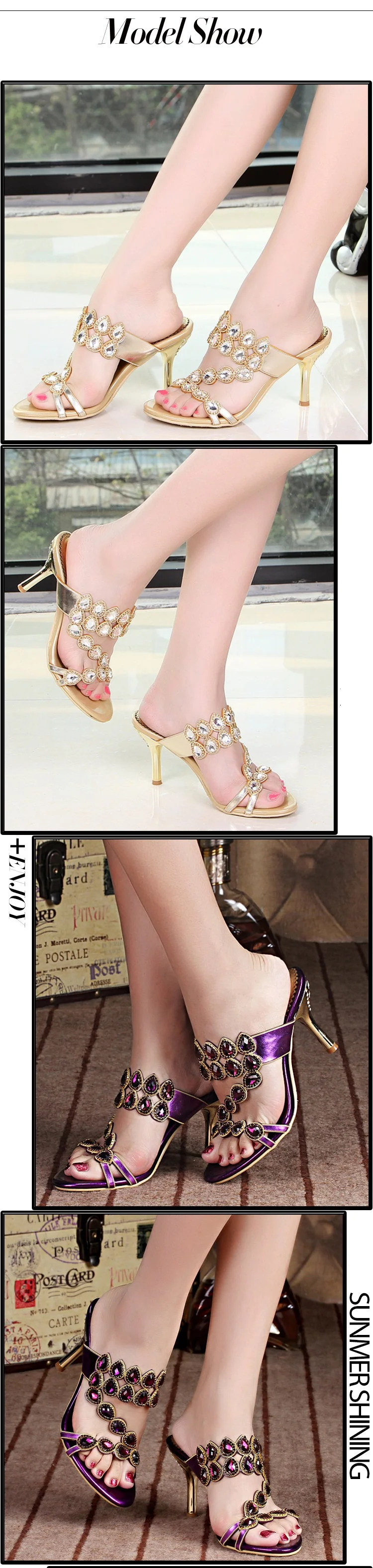 2016 Summer Hot Sale Sexy Womens Shoes Peep Toe Stiletto Heel Slippers Womens High Heels Party Sandals Evening Pink Purple Gold2