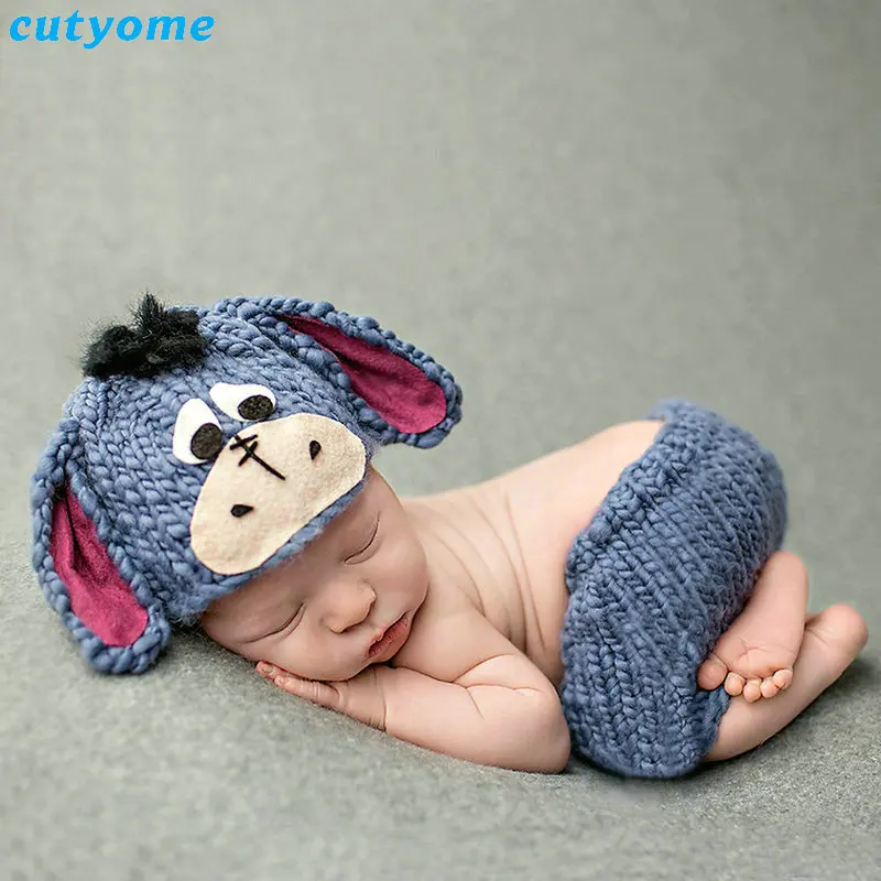 

Fotografia Newborn Handmade Knitting Soft Hat Pants Set Dog Costume Baby Clothing Accessories For 0-6 Months Photography Props