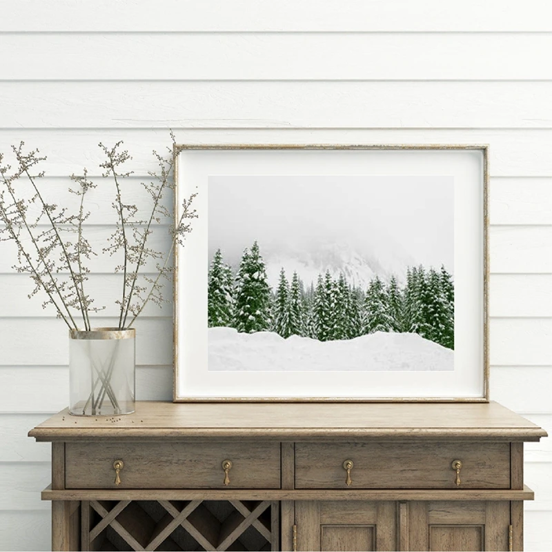 Modern Scandinavian Print Snow Trees Forest Poster Nature Winter Landscape Photography Art Canvas Painting Home Wall Art Decor