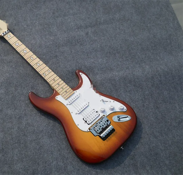 Подгонянная цветная гитара Sunburst, SSH пикапа, кленовый гриф пятизвездочной мозаики, предоставляем индивидуальные