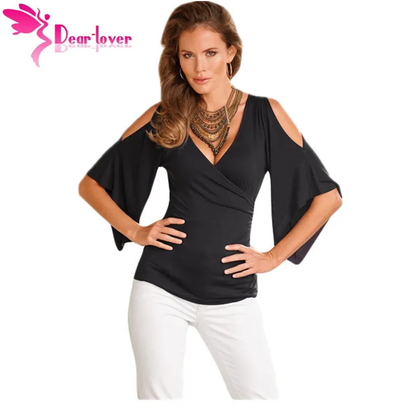 Dear Lover Стильный с плеча блузка Рубашки Blusas Femininos лето 2016 пикантная Черная Женская